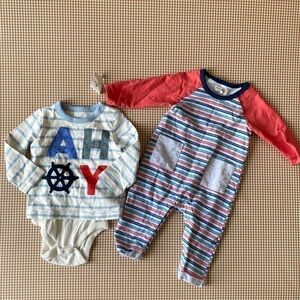 Bundle of Baby Peek stripes jumpsuit & baby
Gap Ahoy onesie. Size 6-9/6-12 Month